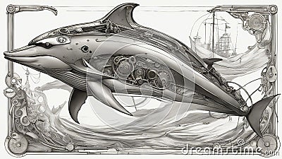 a steampunk A large trophy bull dolphin fish swims quickly close to the top of the water Stock Photo