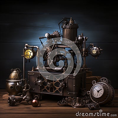 Steampunk machine mechanism old vintage. Generative AI Stock Photo