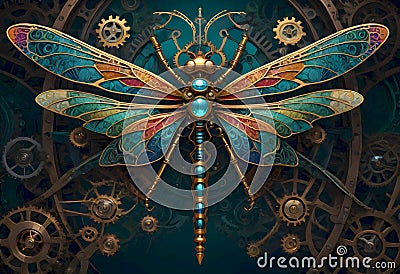 Steampunk Mechanical Dragonfly Stock Photo