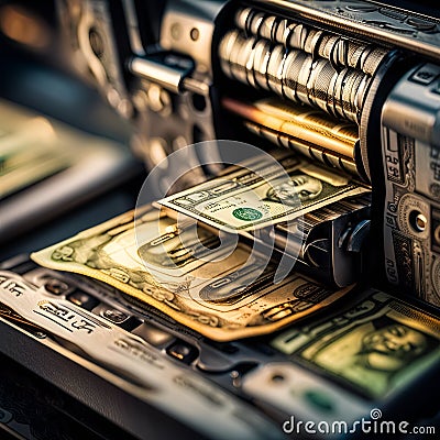 Steampunk money printing machine Stock Photo