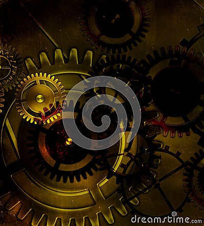 Steampunk old gear mechanism on the background of old vintage pa Stock Photo