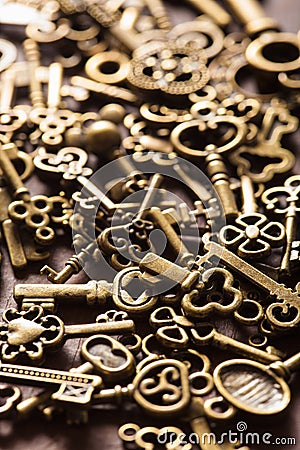 Steampunk old vintage metal keys background Stock Photo