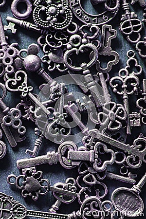 Steampunk old vintage metal keys background Stock Photo