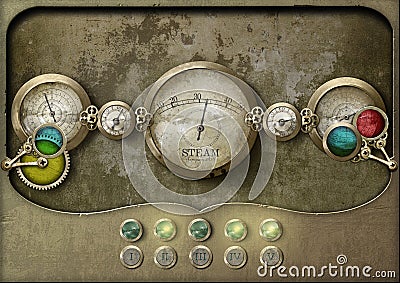 Steampunk panel control board Stock Photo