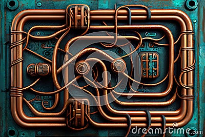 steampunk pipes background, ai generation Stock Photo