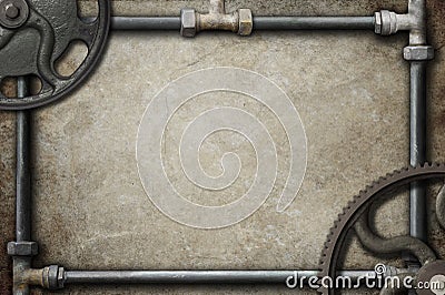 Steampunk Pipes and Cogs Frame Background Stock Photo
