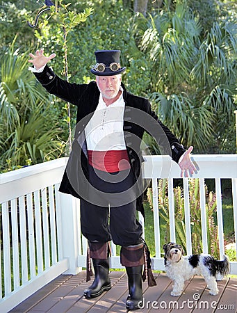 A steampunk pirate is full of tall tales of adventure at sea Stock Photo