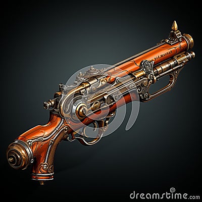 Steampunk Pistol Gunsmither Mods: Neoclassical 2d Game Art With Hyper-realistic Water Stock Photo