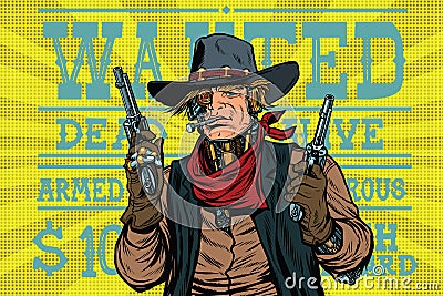 Steampunk robot bandit wild West, wanted Vector Illustration