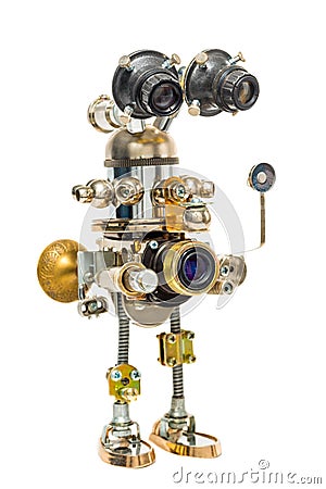 Steampunk robot. Cyberpunk style. Chrome and bronze parts Stock Photo