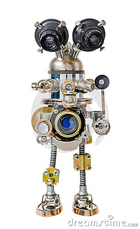 Steampunk robot. Cyberpunk style. Chrome and bronze parts Stock Photo