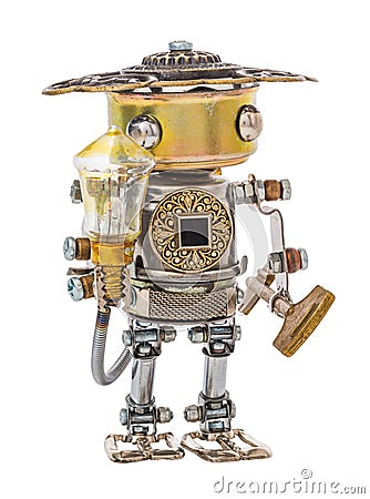 Steampunk robot. Cyberpunk style. Chrome and bronze parts Stock Photo