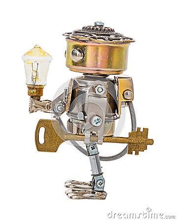 Steampunk robot. Cyberpunk style. Chrome and bronze parts Stock Photo