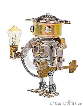 Steampunk robot. Cyberpunk style. Chrome and bronze parts Stock Photo