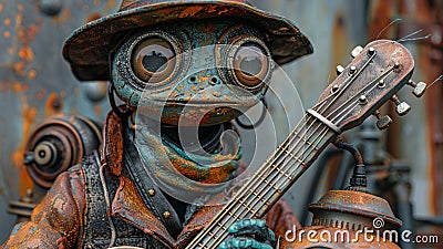 A Steampunk Robot’s Melody: The Fusion of Artistry and Machinery Stock Photo