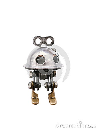 Steampunk robot, steel and chrome details, isolated on white background Stock Photo