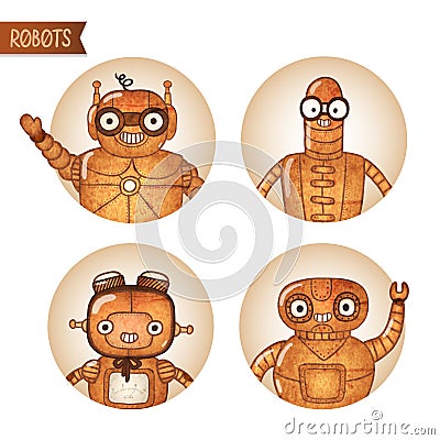 Steampunk robots iconset Vector Illustration