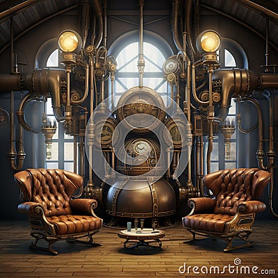 Steampunk Sanctuary: Industrial Leather Dreams Stock Photo