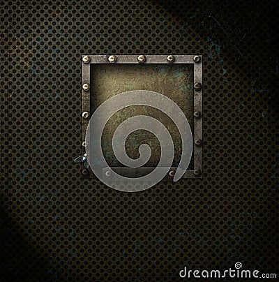 Steampunk square on metal mesh Stock Photo