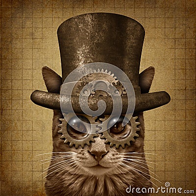 Steampunk Grunge Cat Cartoon Illustration