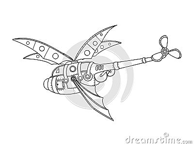 Steampunk style helicopter coloring book vector Vector Illustration