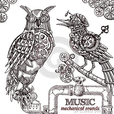 Steampunk style owl. Vector Illustration