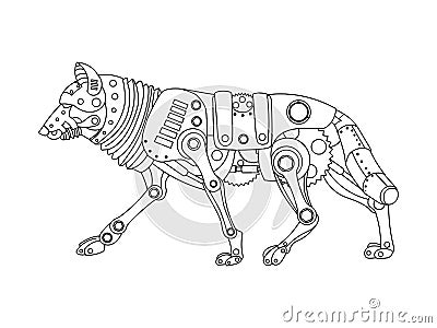 Steampunk style wolf coloring book vector Vector Illustration