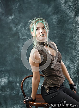 Steampunk-styled girl smiles Stock Photo