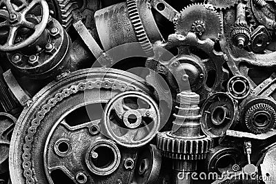 Steampunk texture, backgroung with mechanical parts, gear wheels Stock Photo