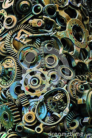 Steampunk texture, backgroung with mechanical parts, gear wheels Stock Photo