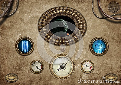 Steampunk Time Machine Control Panel Stock Photo