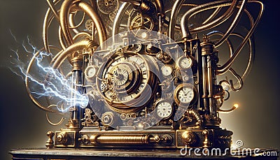 Steampunk Time Machine with Electric Discharge Stock Photo