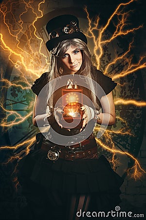 Steampunk time traveller Stock Photo