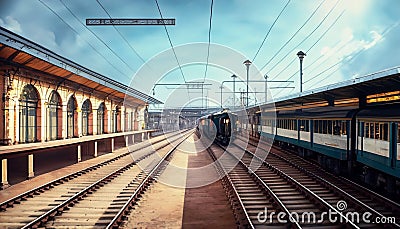 steampunk train station illustration Cartoon Illustration