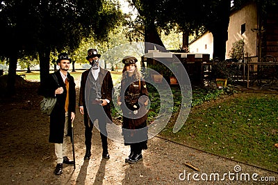 Steampunk trio at Lucca Comics and Games 2017 Editorial Stock Photo