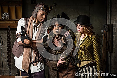 Steampunk Trio with Phone Stock Photo