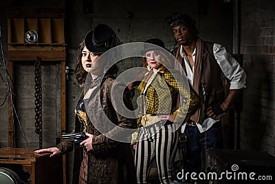 Steampunk Trio with In Retro Lab Stock Photo