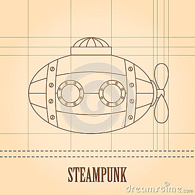 Steampunk vector background. Submarine. Vintage template design for banners, cards. Vector Illustration