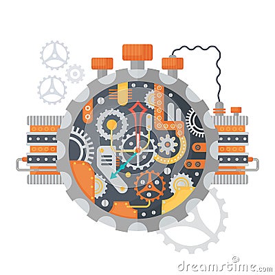 Steampunk vintage Cogs and clock face of watches isolated on white. Vector illustration. Vector Illustration