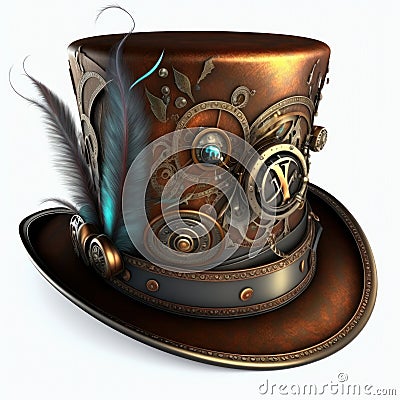 Steampunk vintage top hat with feathers. Generative AI Stock Photo