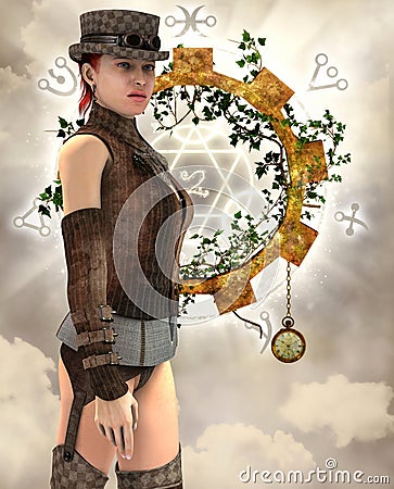 Steampunk woman with suspenders Stock Photo