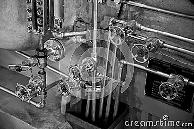 Steamship boiler and valves Stock Photo