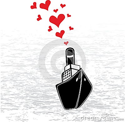 Steamship and hearts. Vector Illustration