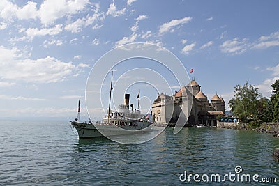 Steamship Montreux At Chillon Castle Editorial Stock Photo