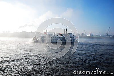 Steamship on the river Stock Photo