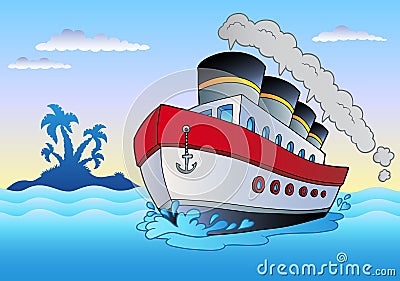 Steamship sailing in sea Vector Illustration