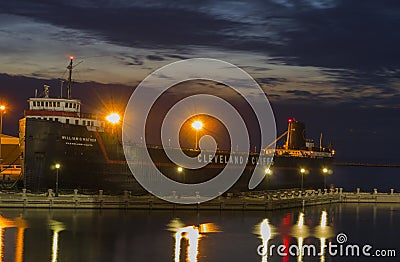 Steamship William G. Mather Museum - night Editorial Stock Photo