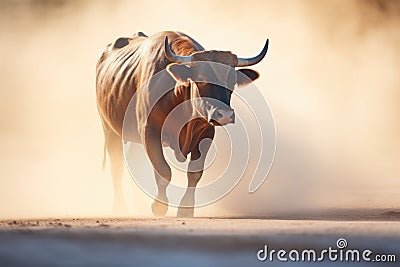 steamy breath of a bull in the crisp morning air Stock Photo