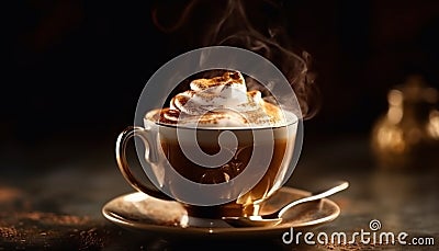 Steamy cappuccino on rustic table, perfect for coffee break relaxation generated by AI Stock Photo