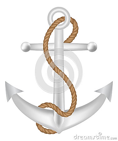 Steel anchor with brown rope logo isolated Vector Illustration